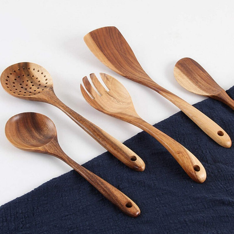 Set rustico di utensili da cucina in legno di teak Taavita, 7 pezzi