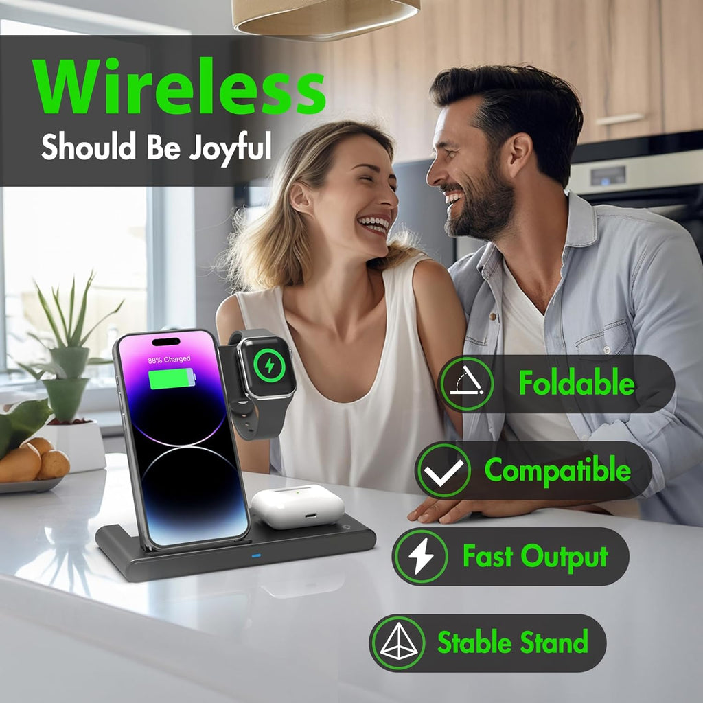 3 IN 1 Wireless Fast Charger Stand For iphone Watch And Airpod | Filindra