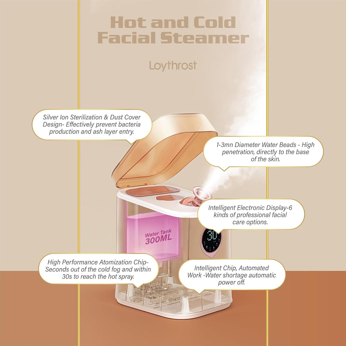 Vaporizador facial iónico profesional 6 en 1 — Limpieza profunda de los poros