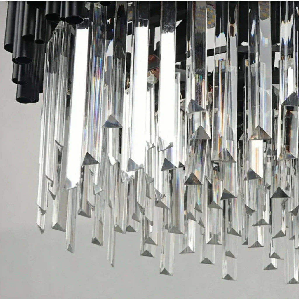 Candelabro moderno de cristal – Marco negro con punto focal brillante para comedor/sala de estar - Flindria