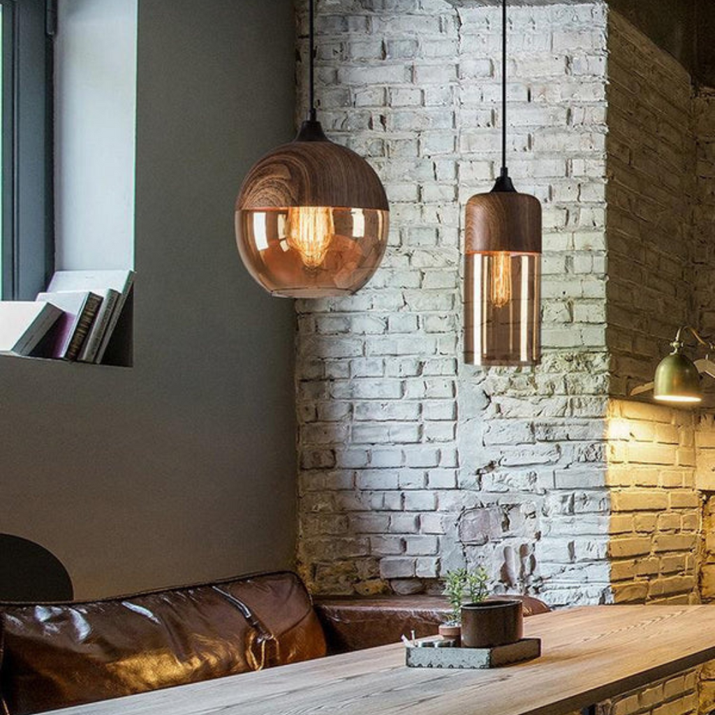 Kirrea Nordic Wood Pendant Light With Tinted Glass For Modern Living