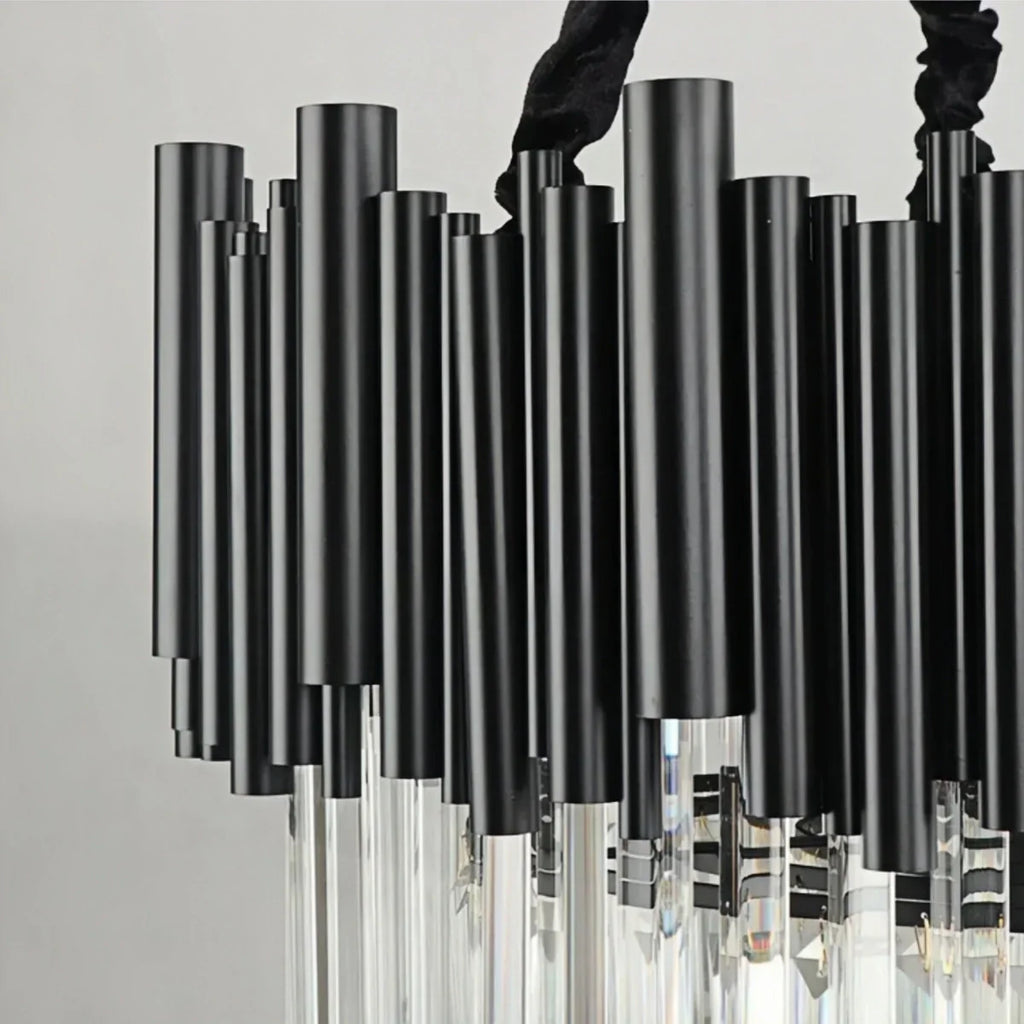 Candelabro moderno de cristal – Marco negro con punto focal brillante para comedor/sala de estar - Flindria