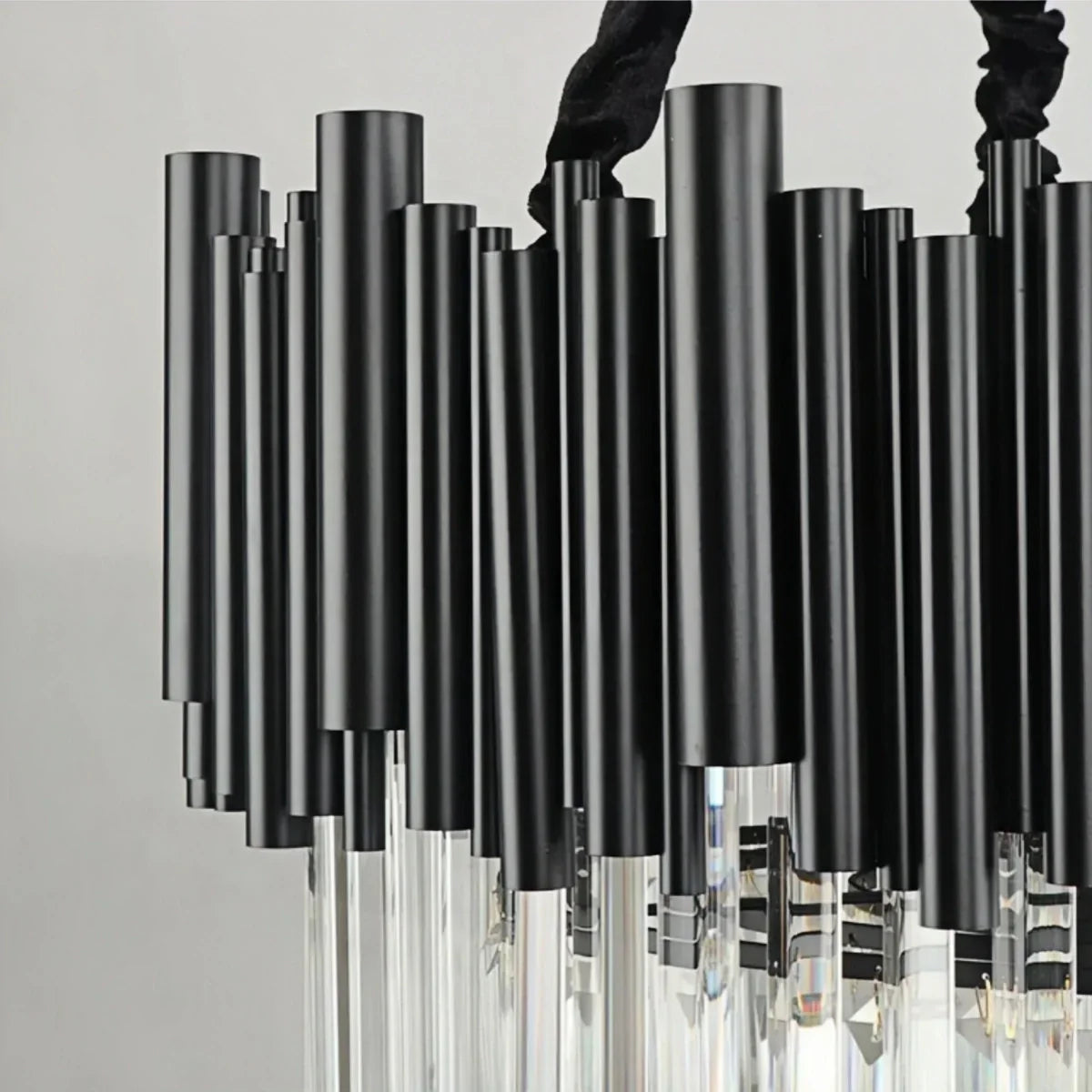 Candelabro moderno de cristal – Marco negro con punto focal brillante para comedor/sala de estar - Flindria