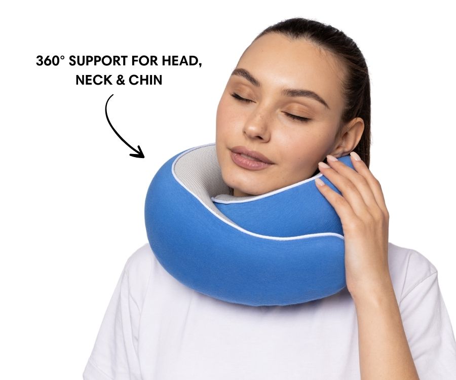Almofada de viagem para o pescoço em espuma viscoelástica — Ajuste ergonómico e formato compacto para transportar