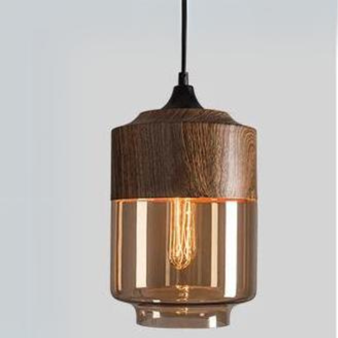 Kirrea Nordic Wood Pendant Light With Tinted Glass For Modern Living