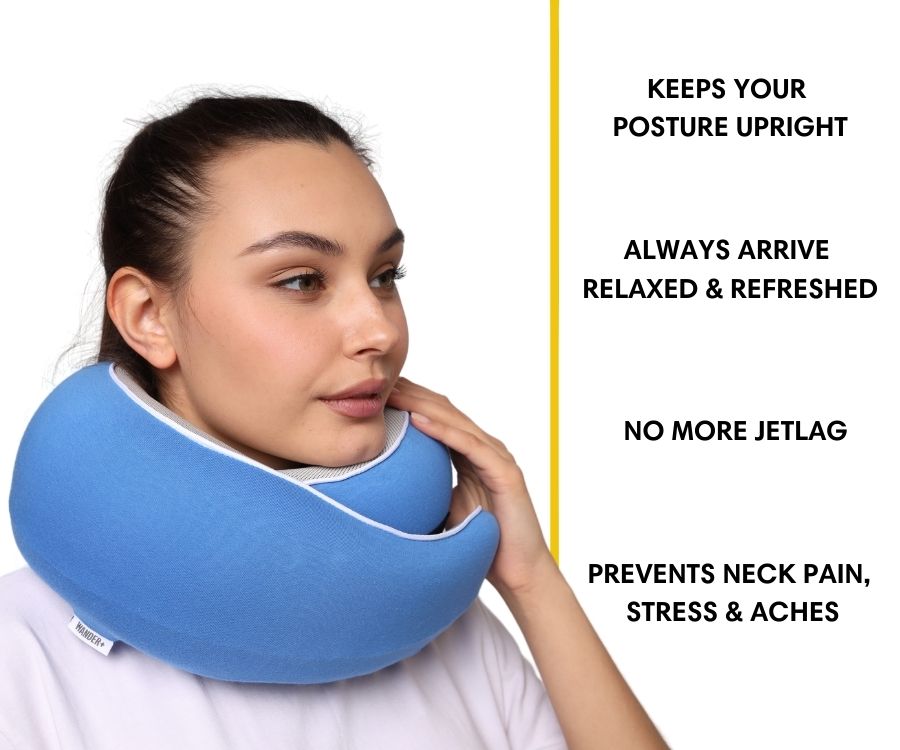 Almofada de viagem para o pescoço em espuma viscoelástica — Ajuste ergonómico e formato compacto para transportar