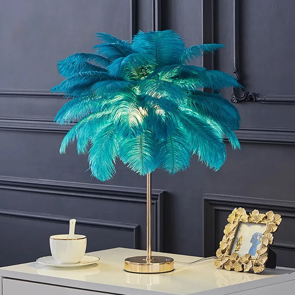 Loftus goldene Tischlampe mit Feder – Vintage-Glamour im Art-déco-Stil