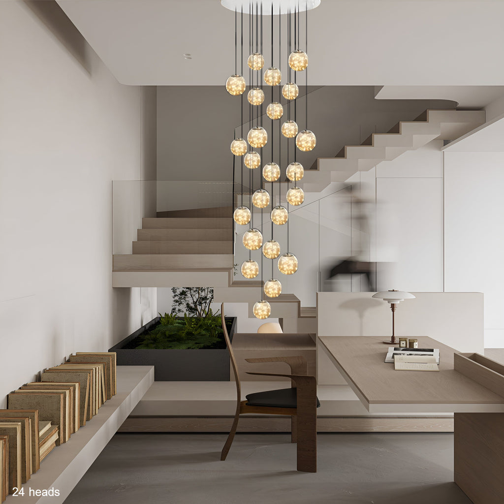 Bella Glass Ball Staircase Chandelier — Elegant Pendant Light