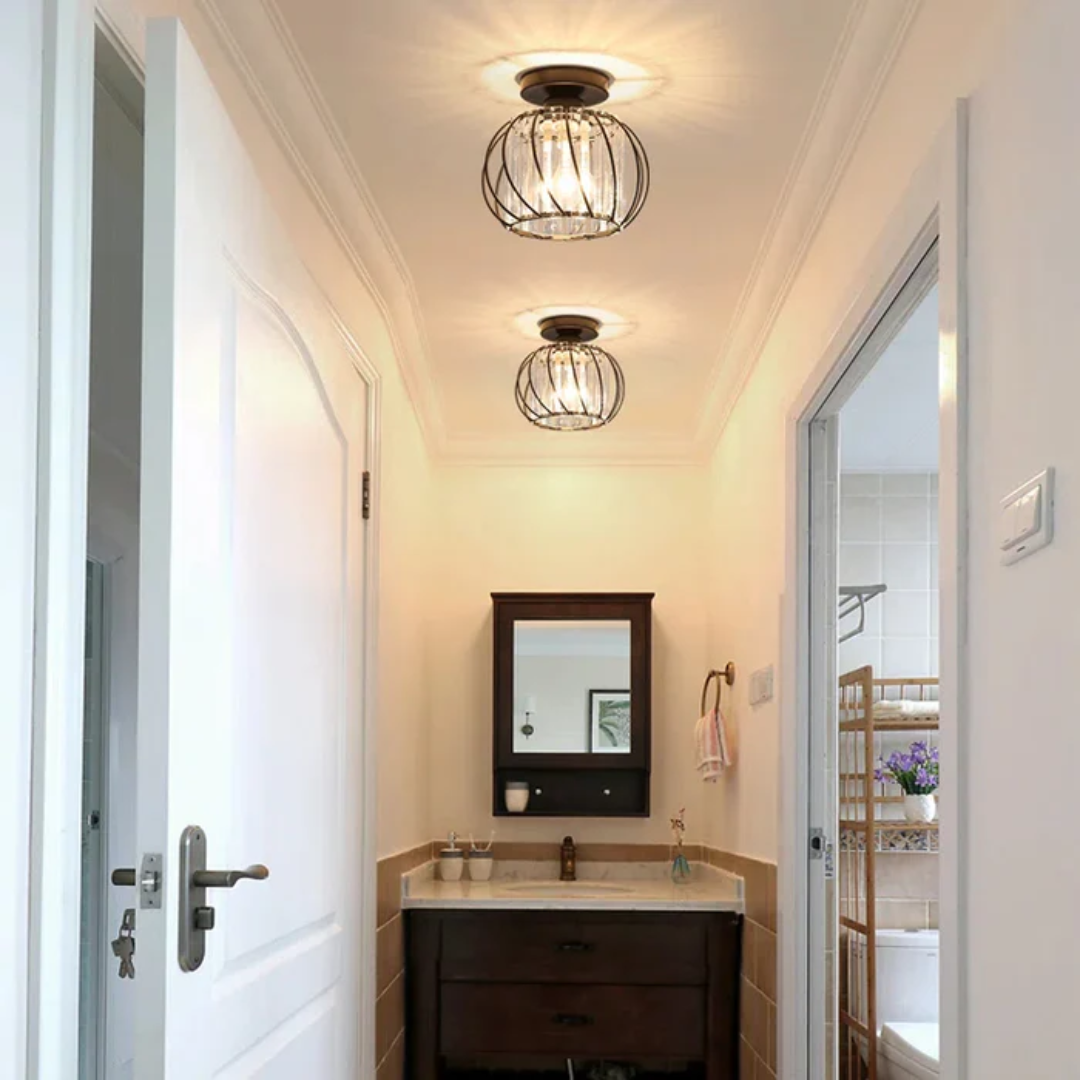 Luminária de teto em vidro AureliaGlow com brilho ambiente suave para salas de estar
