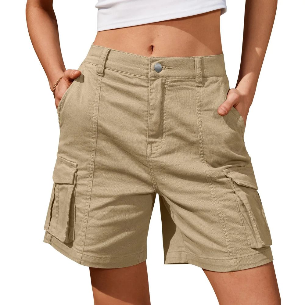 Womens Low Waist Long Work Cargo Shorts | Filindra