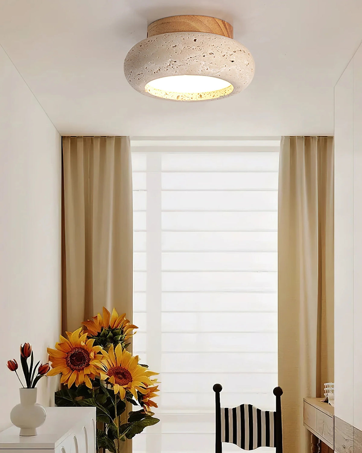Acrylic Ceiling Lamp in Walnut and Beige — Flat Panel, Even Illumination