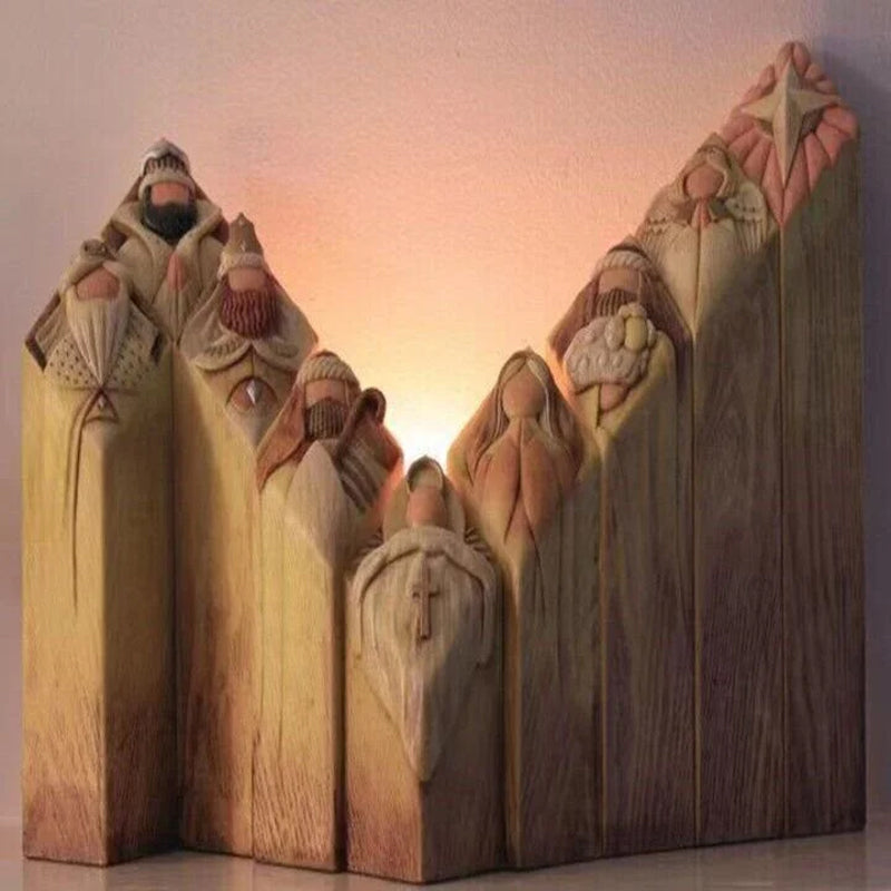 Heaven julekrybbestatuer til træer og søjler, julesæt med 9 dele