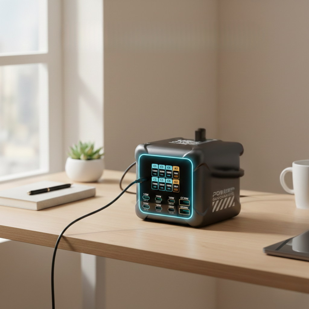 מטען PowerHub 300W GaN — תצורה של שש יציאות, 4 יציאות USB-C ו-2 יציאות USB-A