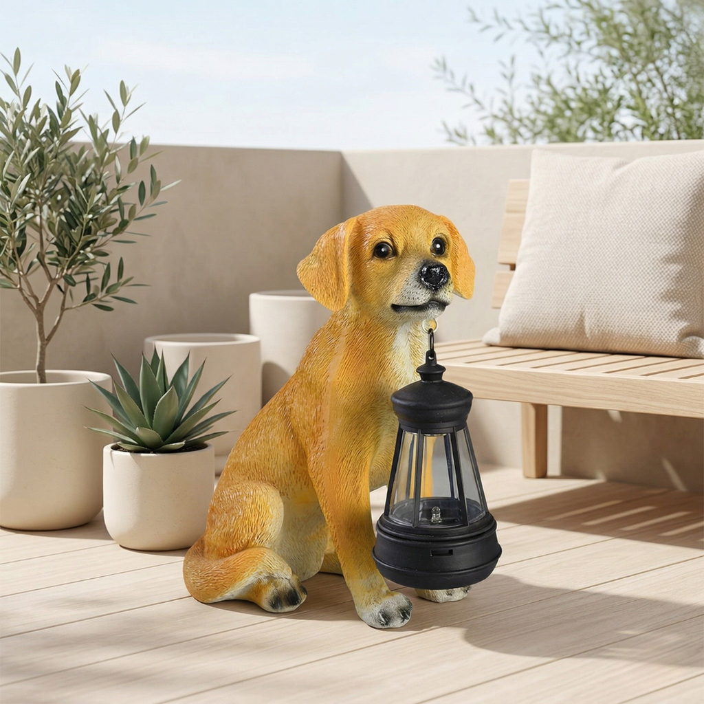 Solar Powered Dog Statue — Weather Resistant Garden Ornament