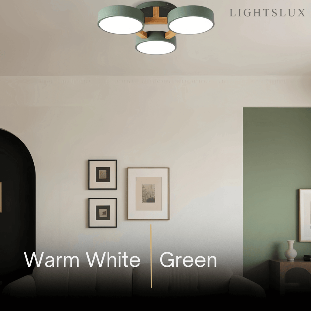 Modern Round Ceiling Light – 3-Color Fixture with Three Heads Bedroom - Flindria