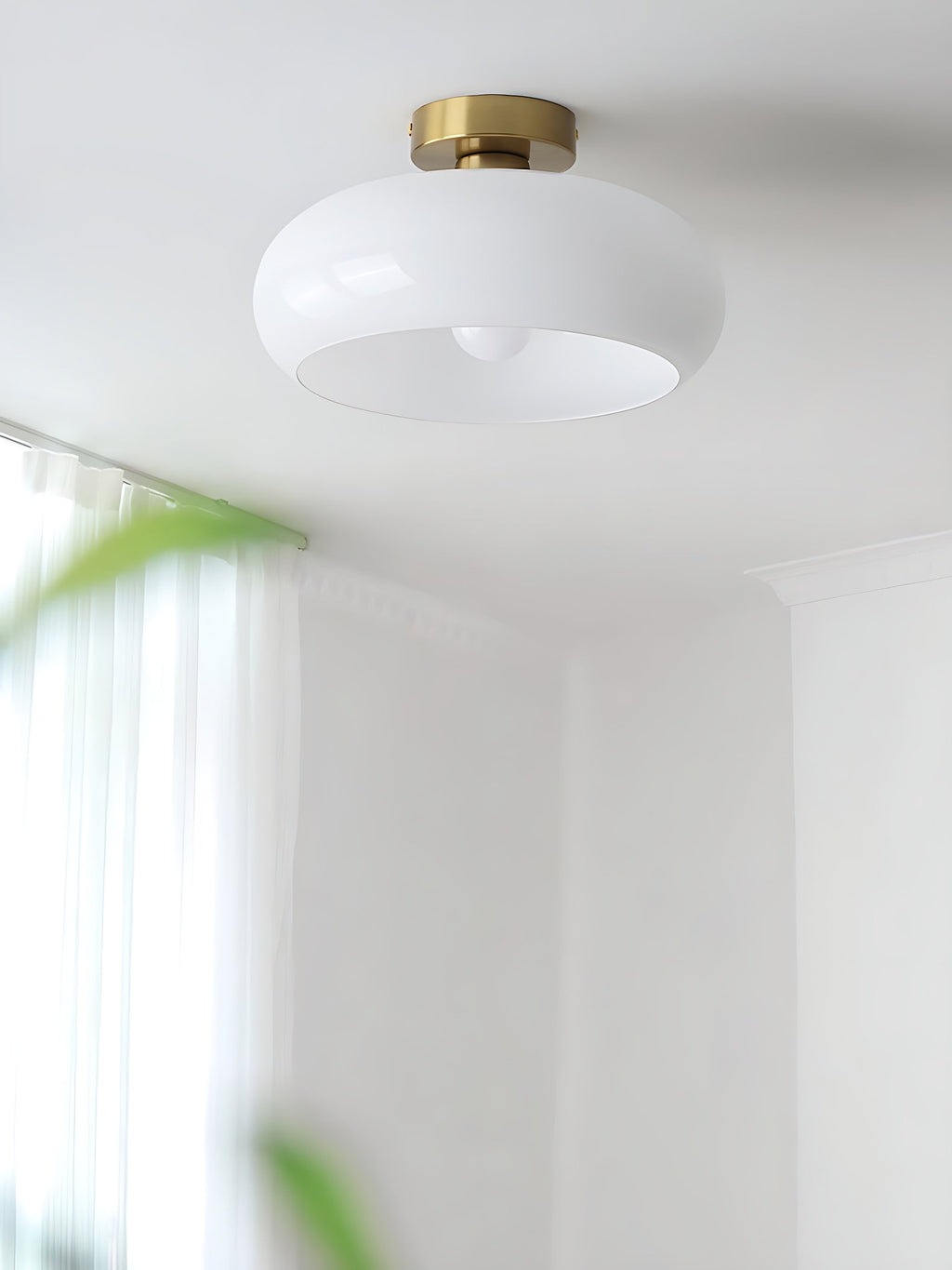 Bauhaus Circular Ceiling Light — Glass Disk Shade, Brass or Chrome Finish, Orange-Yellow or White Glass