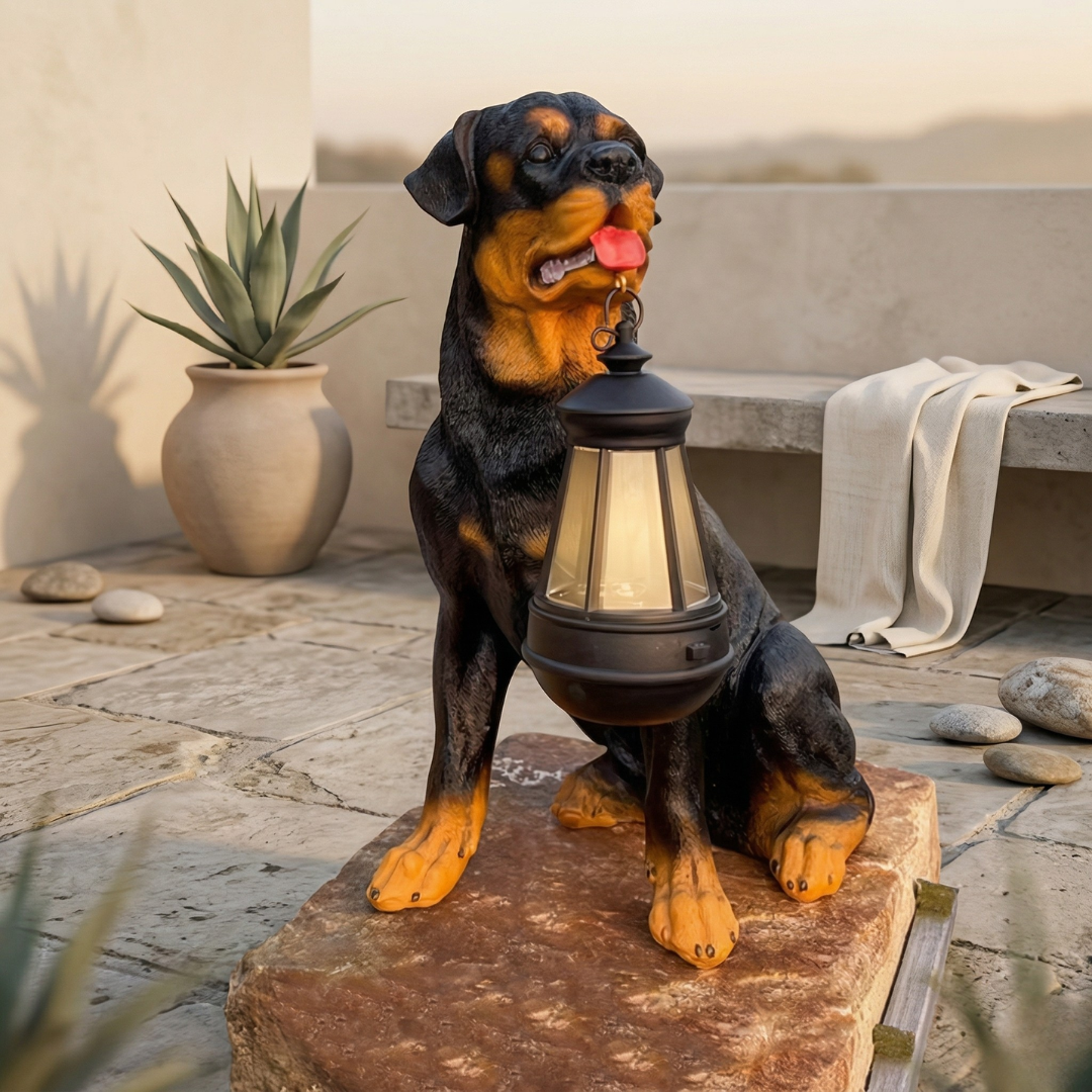 Decorazione da giardino a forma di cucciolo alimentata a energia solare — scultura da prato con illuminazione automatica