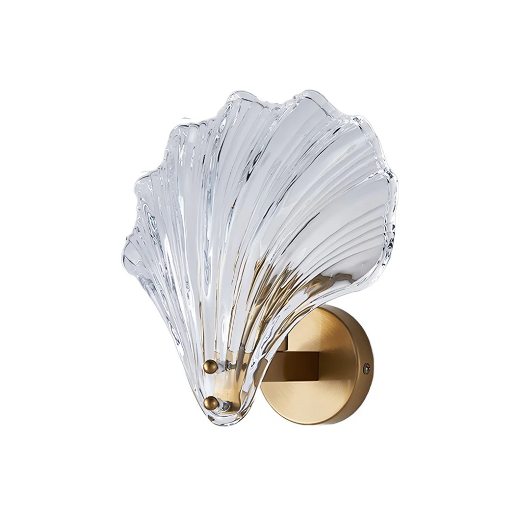 Sylvara Brass Finish Glass Shell Wall Light For Bedrooms And Living Rooms