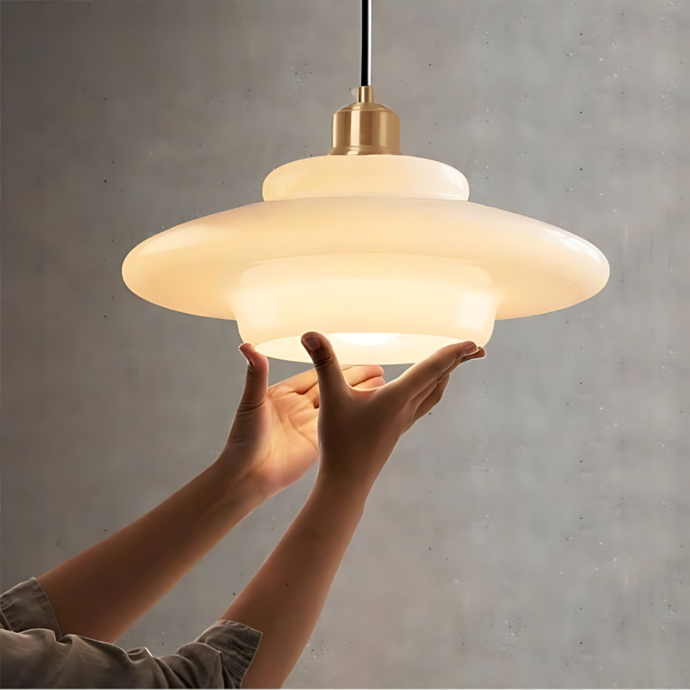 Art Deco Gold Finish Ceiling Lamp — Brass Frame, Glass Diffuser, Vintage Design