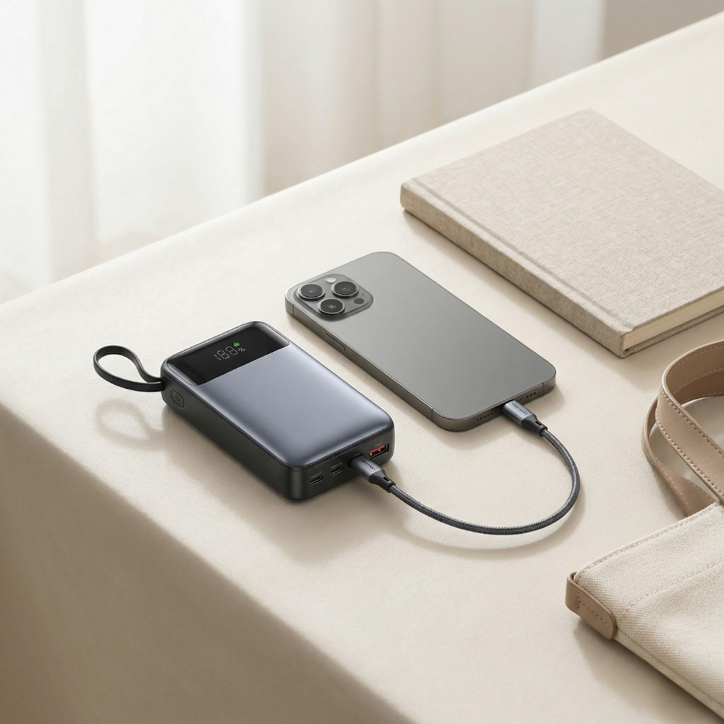 Φορητό power bank 20000mAh — Ενσωματωμένο καλώδιο, γρήγορη φόρτιση