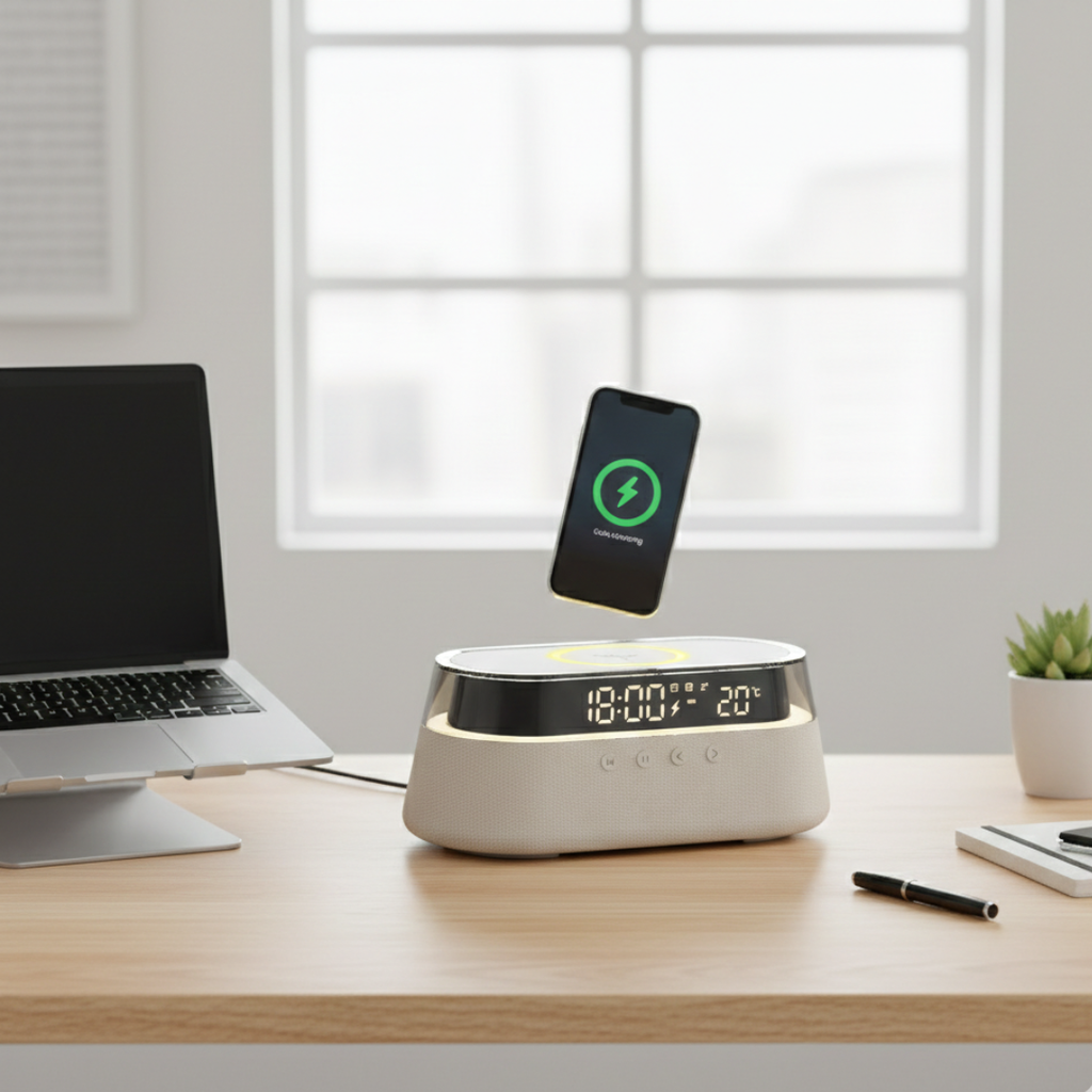 Smart Alarm Clock & Bluetooth Speaker — Multifunction Bedside Hub, Space-Saving Design