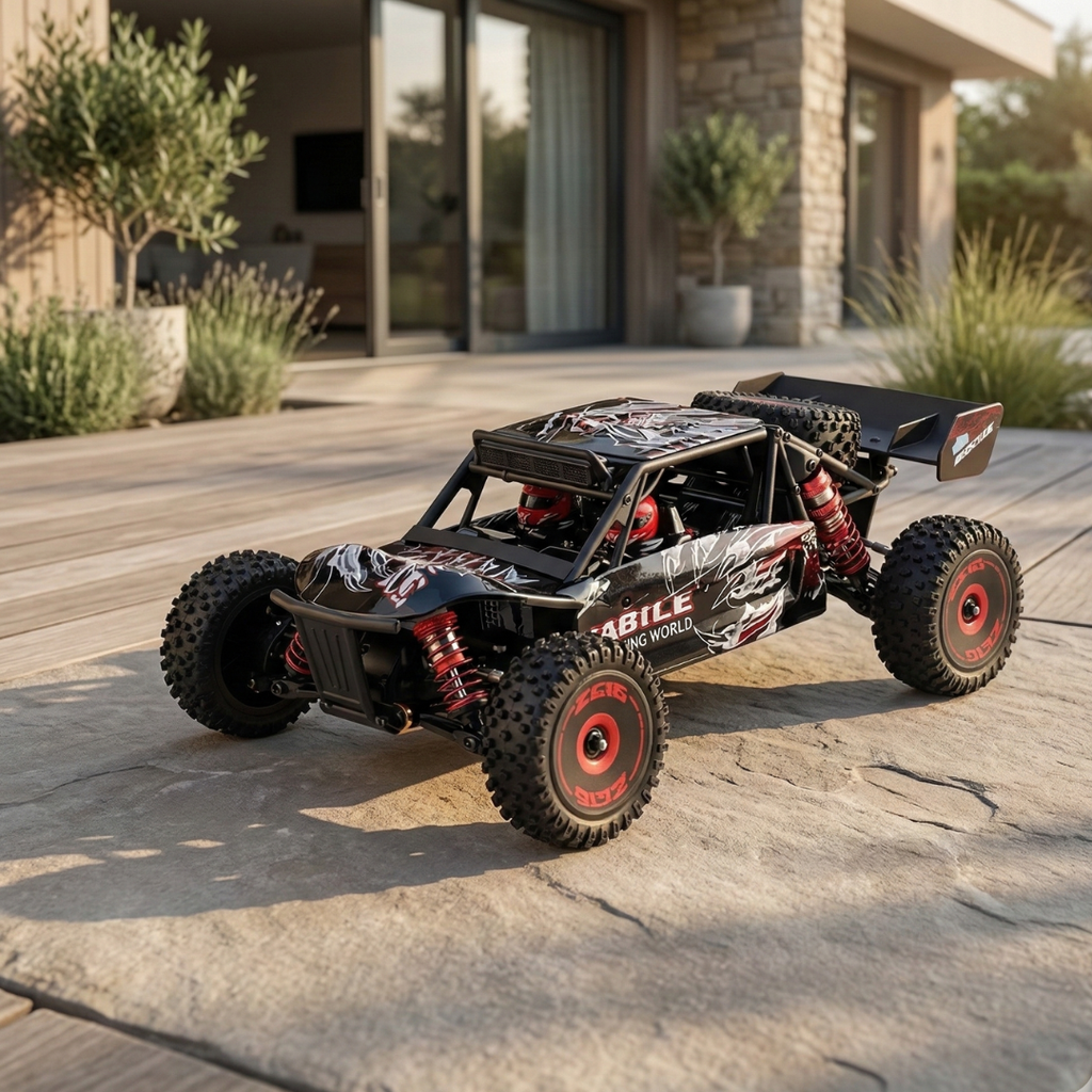 Bezuhlíkový závodní RC model auta v měřítku 1:12 s pohonem 4×4 — terénní závodní model s vysokou rychlostí 75 km/h