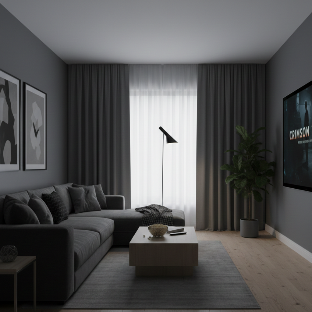 Minimalistická stojací LED lampa v severském stylu — čistý geometrický profil, rovnoměrné rozptýlené světlo