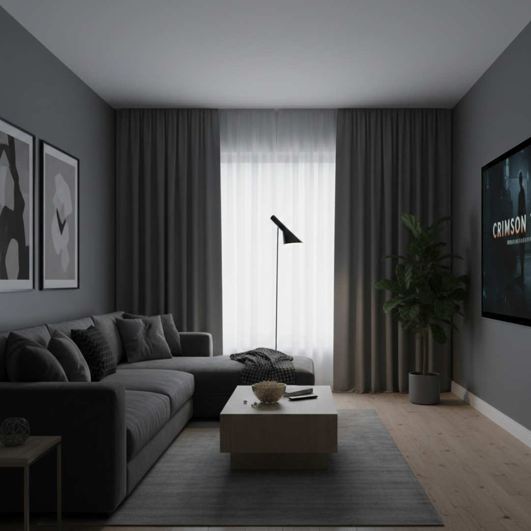Minimalistická stojací LED lampa v severském stylu — čistý geometrický profil, rovnoměrné rozptýlené světlo