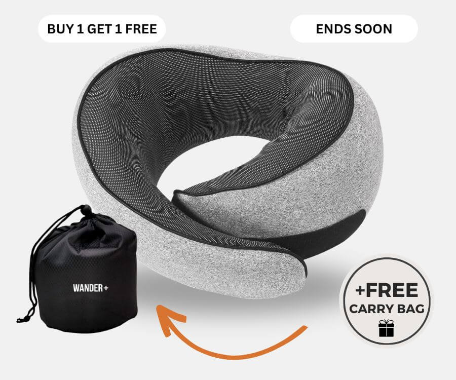 Almofada de viagem para o pescoço em espuma viscoelástica — Ajuste ergonómico e formato compacto para transportar