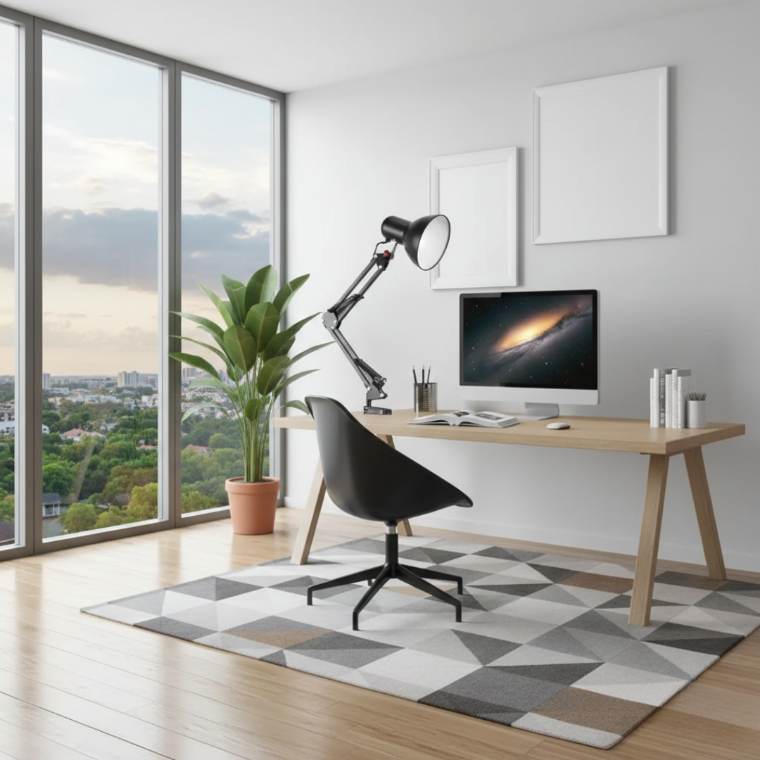 Moderní nastavitelná stolní lampa — robustní upínací držák