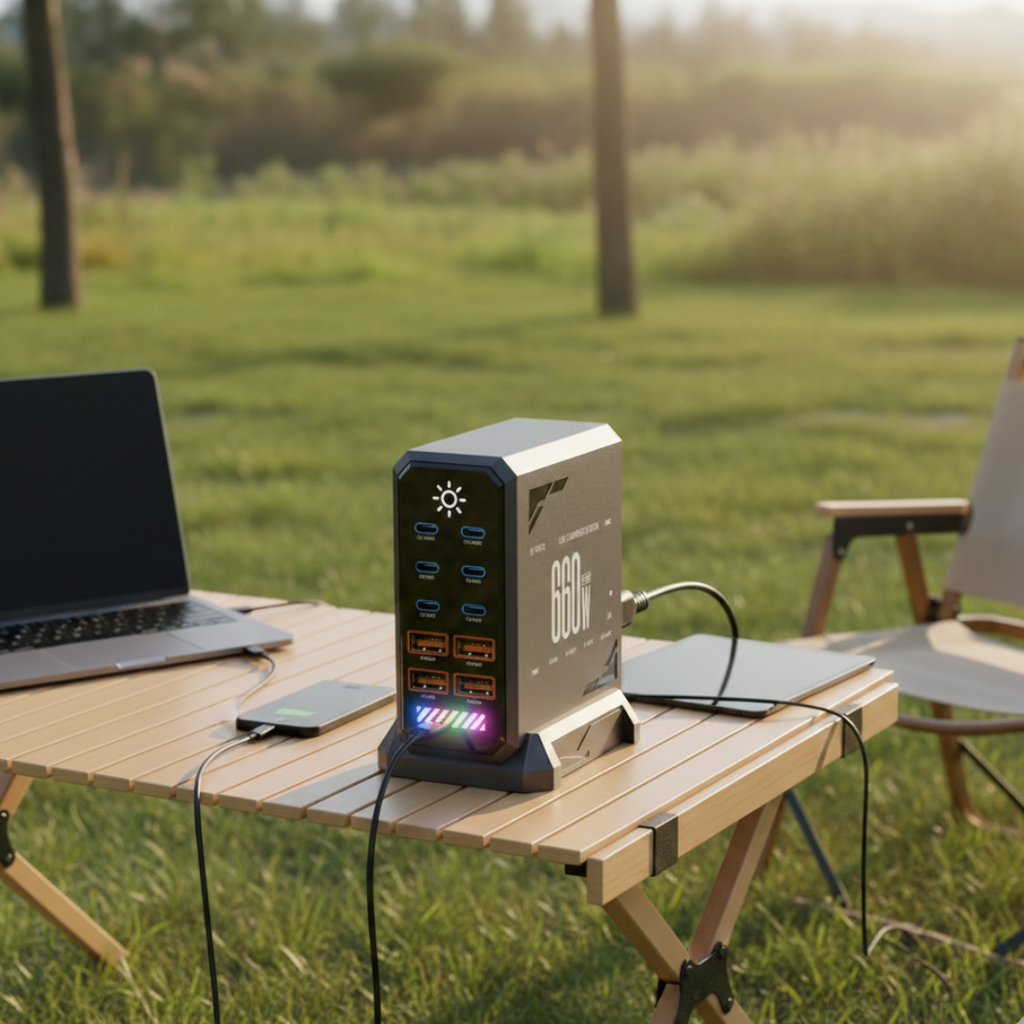 Stacja ładowania USB-C — hub GaN 660W, 6 portów Type-C i 4 porty USB-A