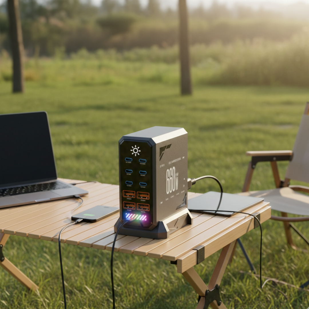 Stacja ładowania USB-C — hub GaN 660W, 6 portów Type-C i 4 porty USB-A