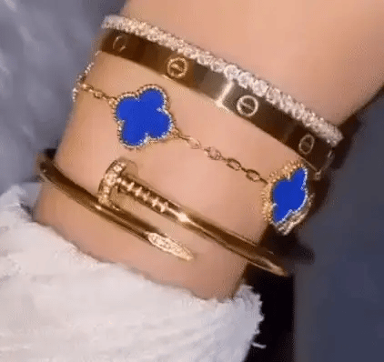 Liora Clover Charm Bracelet — Gold Plated Stainless Steel, Four Floral Charms