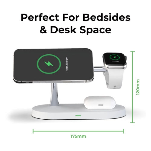 QuattroCharge 4-i-1 trådlös MagSafe-laddare — laddningsstation för iPhone, Apple Watch och hörlurar