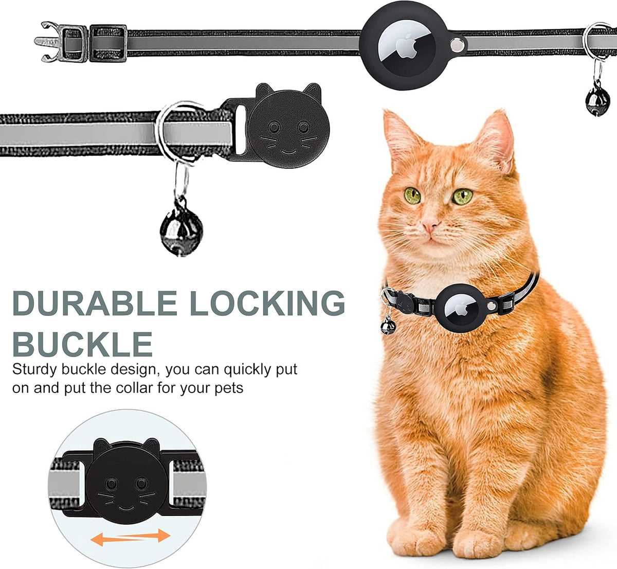Reflective Quick-Release Cat GPS Collar — Durable Construction, Secure Fastening