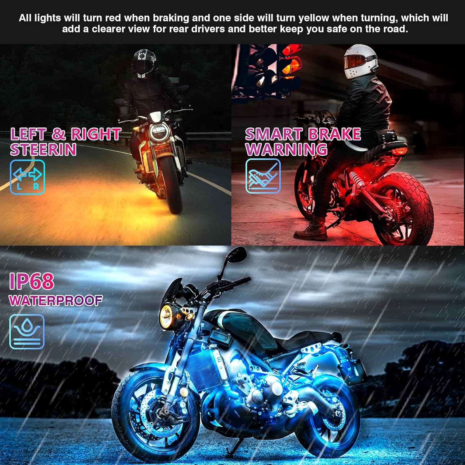 12pcs Motorcycle Led Light Kit With Brake Light Turn Signal | Filindra