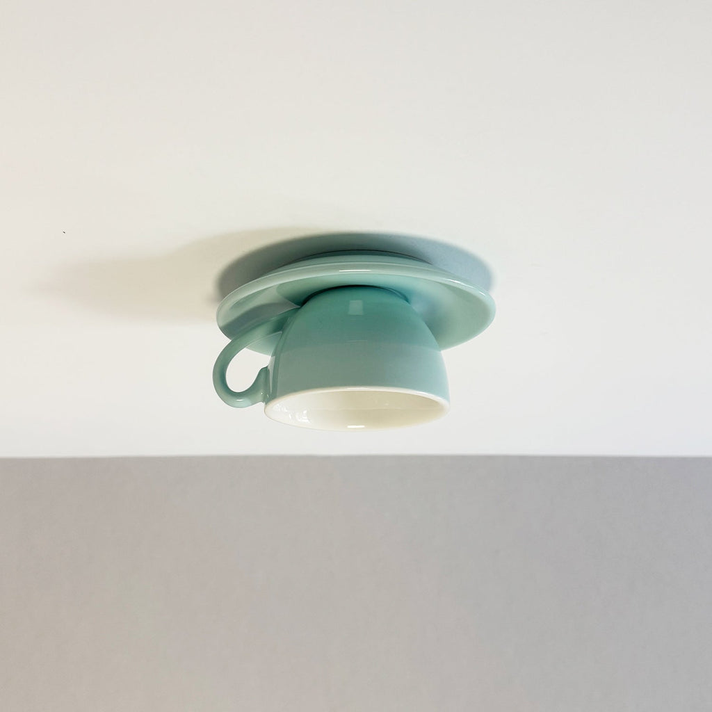 Ceramic Coffee Cup Ceiling Light — Integrated LED, Blue and Pink