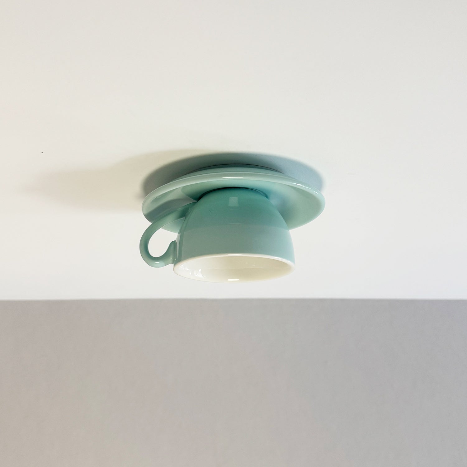 Ceramic Coffee Cup Ceiling Light — Integrated LED, Blue and Pink
