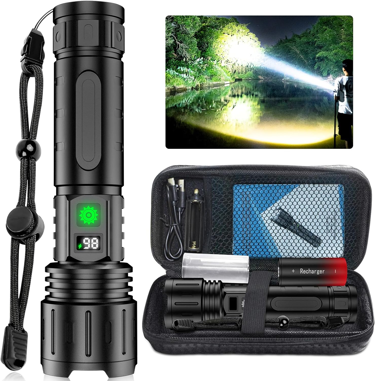 Super Bright 100,000 LM Rechargeable LED Tactical Flashlight - Ultra-High Lumens, Waterproof, Compact & Durable for Outdoor Adventures | Filindra
