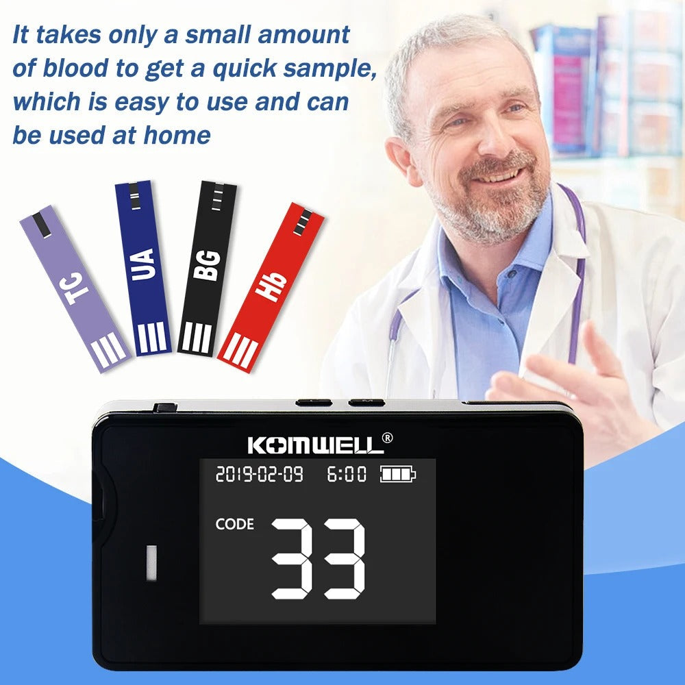 4-in-1-Gesundheitsmonitor für Cholesterin, Glukose, Harnsäure und Hämoglobin