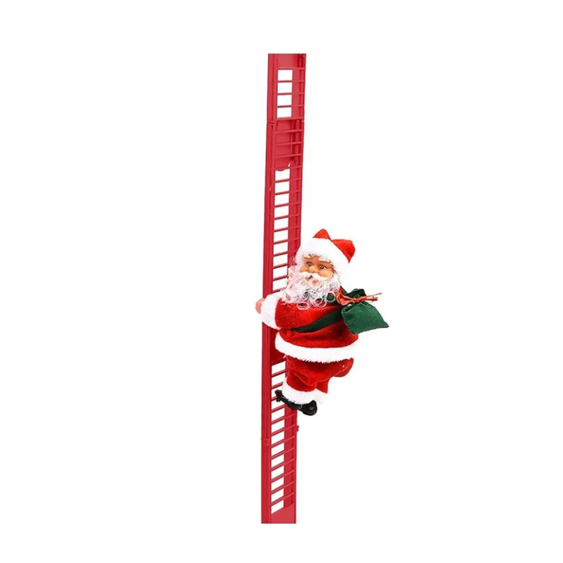 Animovaný elektrický Santa Claus šplhající po žebříku s vánoční hudbou