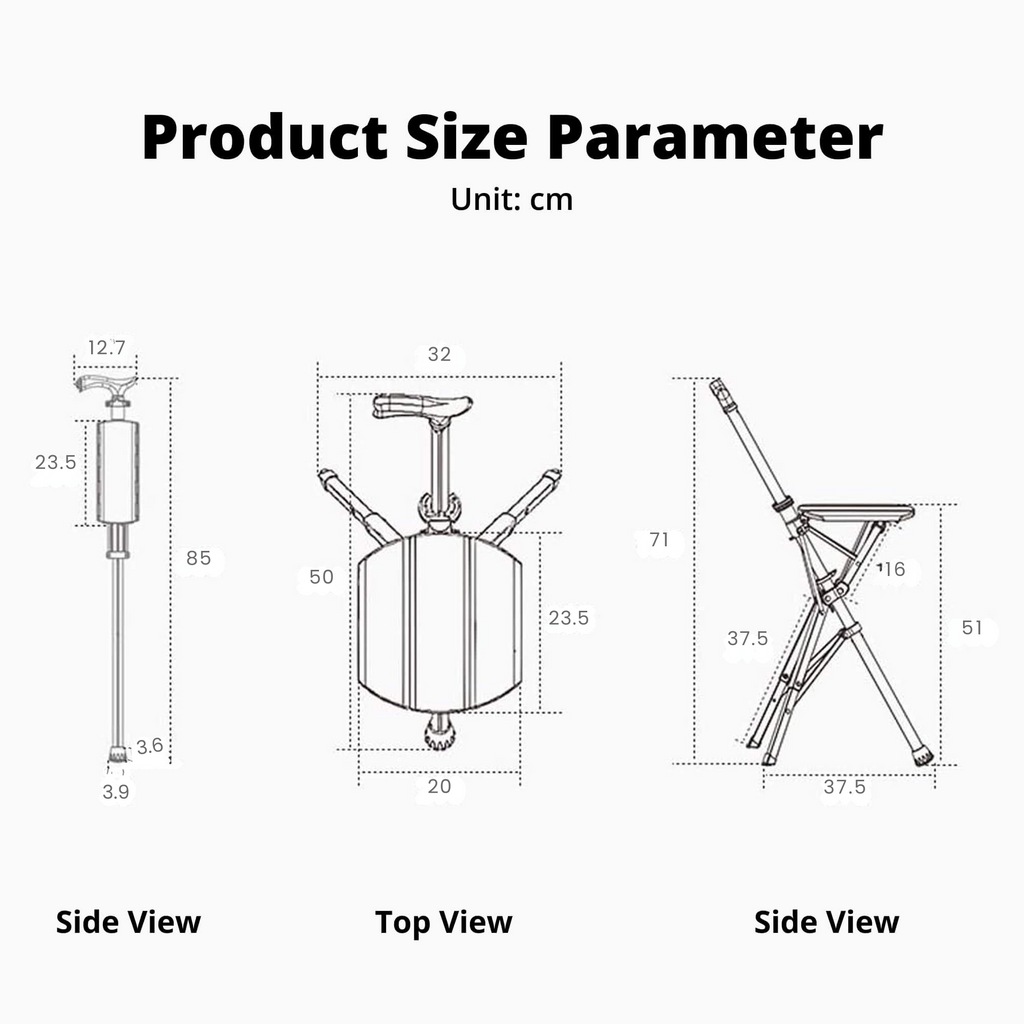Collapsible Walking Cane Chair — Compact Foldable Seat