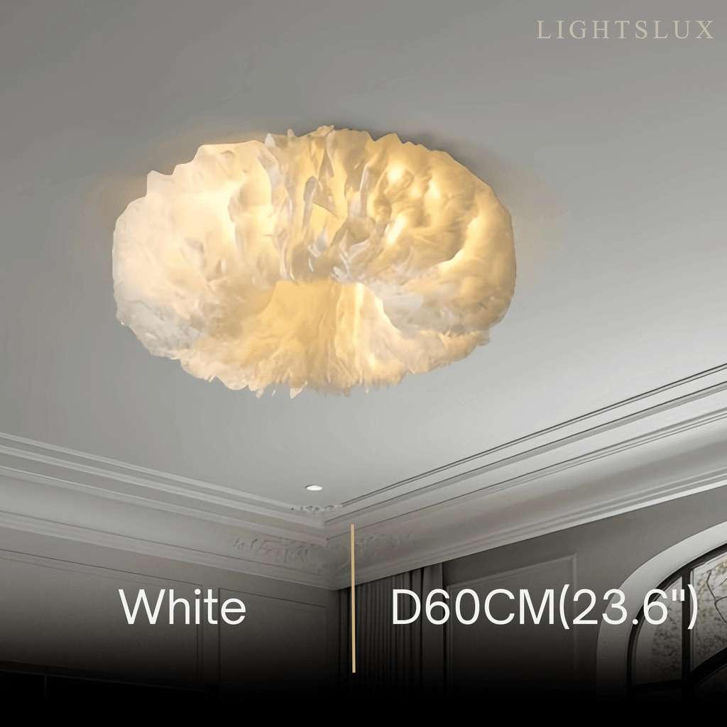 Art Deco Round Ceiling Light Art Feather — White/Yellow/Pink/Gray Bedroom - Flindria