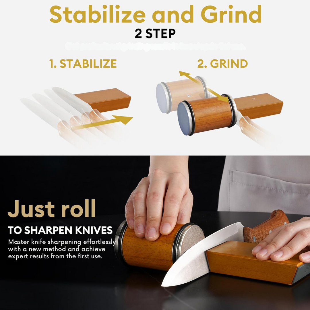 Rolling Knife Sharpener — Diamond Disc, Magnetic Holder, 15°/20° Angles