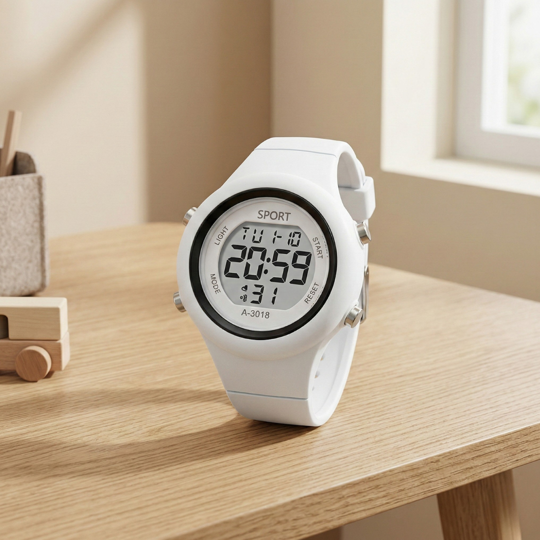 Digital Waterproof Sports Watch — Chronograph Timer, Alarm & Hourly Chimes