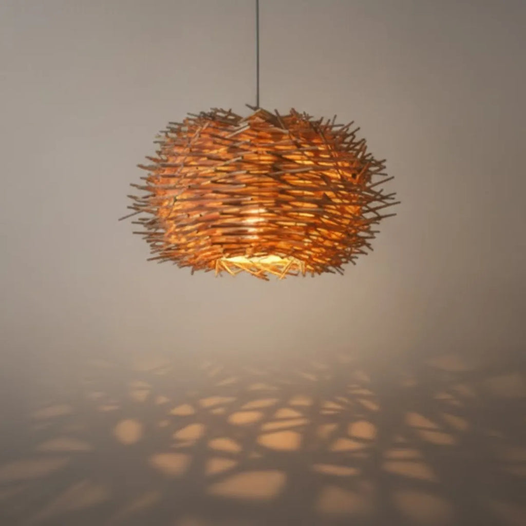 Farmhouse Globular Wood Pendant Light – Brown for Living Room - Flindria