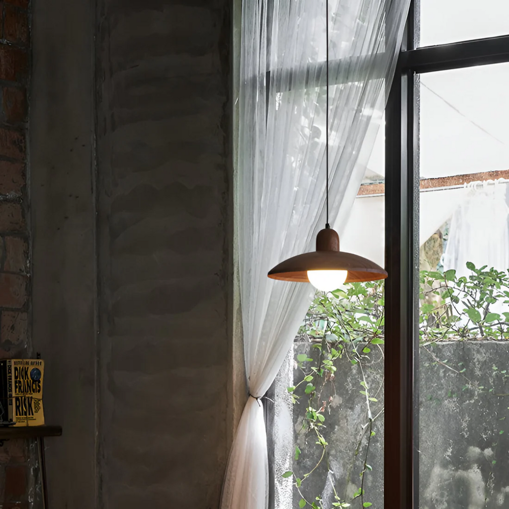 Kazumi Pendant Light In Walnut Wood Tone With Japanese Wabi Sabi Charm