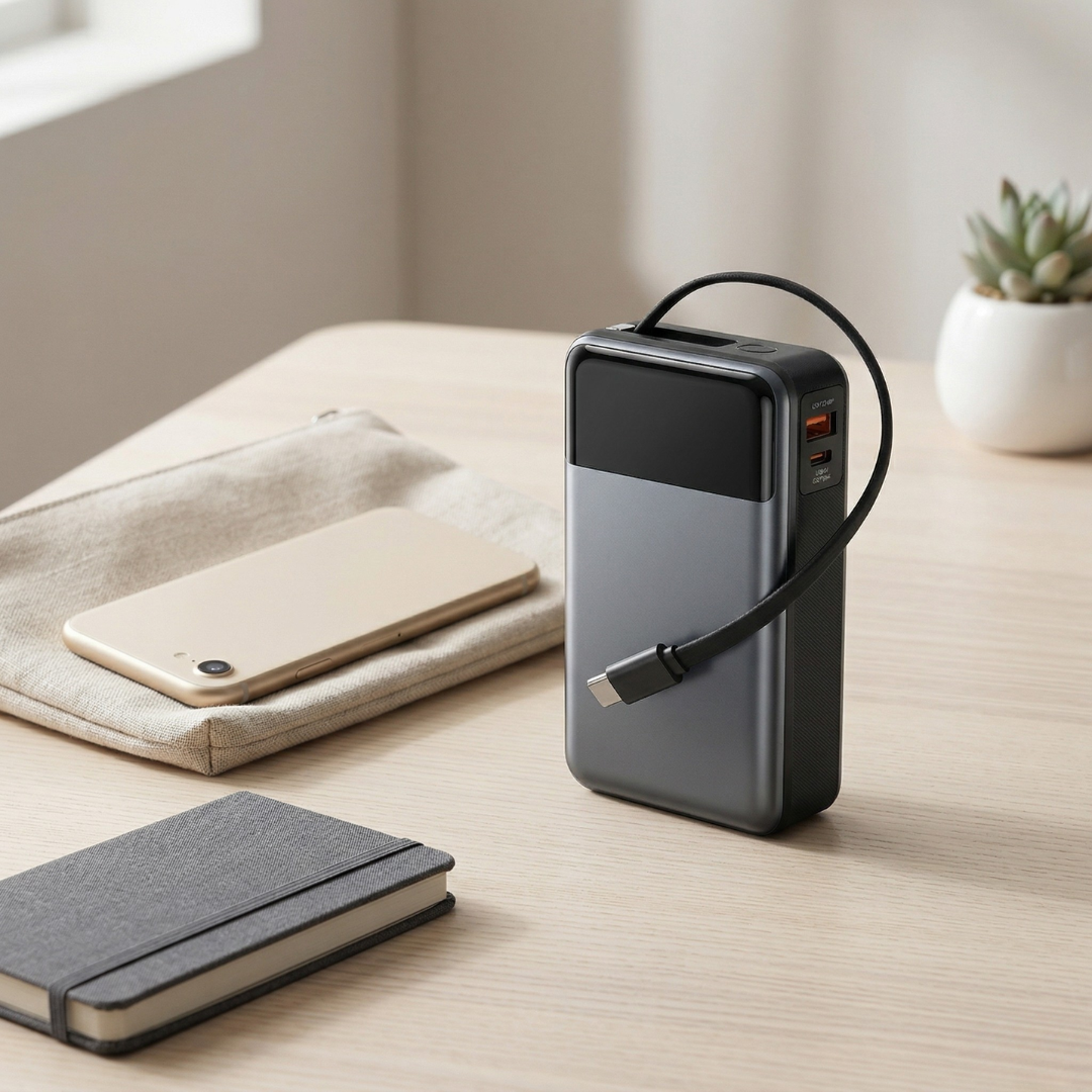 Φορητό power bank 20000mAh — Ενσωματωμένο καλώδιο, γρήγορη φόρτιση