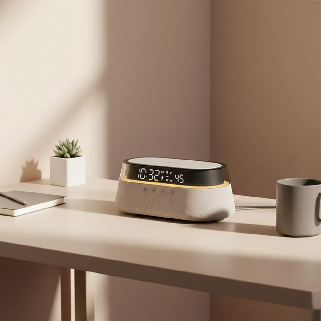 Smart Alarm Clock & Bluetooth Speaker — Multifunction Bedside Hub, Space-Saving Design