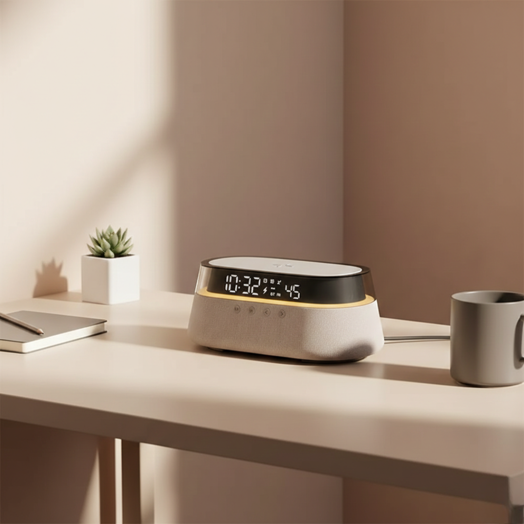 Smart Alarm Clock & Bluetooth Speaker — Multifunction Bedside Hub, Space-Saving Design